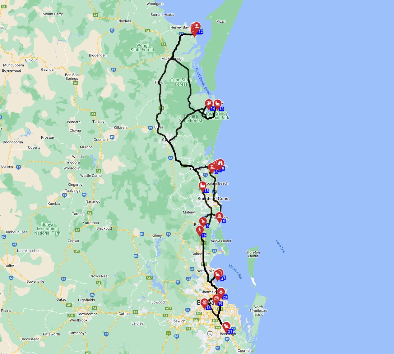 Map for Brisbane Roundtrip